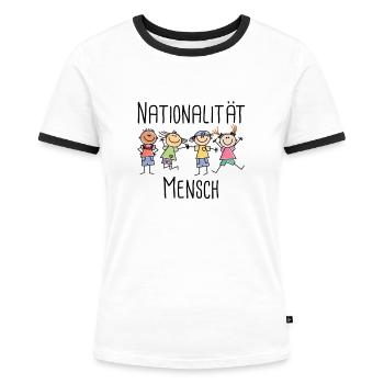 Nationality Human - Anti racism - Diversity - Women's Ringer T-Shirt - white/black - Front - Selfina (174cm)