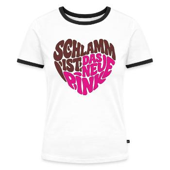 Schlamm ist das neue Pink - Frauen Kontrast-T-Shirt - Weiß/Schwarz - Vorne - Selfina (174cm)