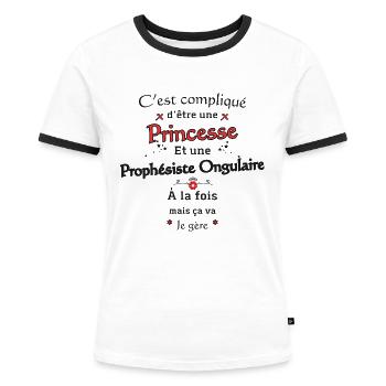 Prinzessin Prophet Nagel - Frauen Kontrast-T-Shirt - Weiß/Schwarz - Vorne - Selfina (174cm)