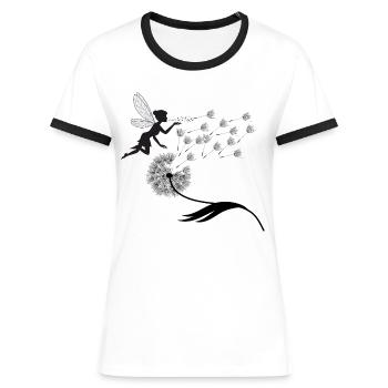 Schmetterlingdesign Pusteblumen Wiese Herzen Feen - Frauen Kontrast-T-Shirt - Weiß/Schwarz - Vorne - Selfina (174cm)