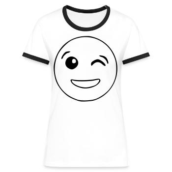 Emoji zwinkernd Skizze schwarz - Frauen Kontrast-T-Shirt - Weiß/Schwarz - Vorne - Selfina (174cm)