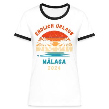 Málaga 2024 Andalusien Spanien Urlaub Malaga - Frauen Kontrast-T-Shirt - Weiß/Schwarz - Vorne - Selfina (174cm)