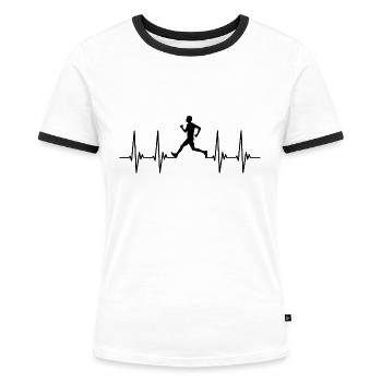 Runner EKG, pulse, heartbeat, runner, running, run - Women's Ringer T-Shirt - white/black - Front - Selfina (174cm)