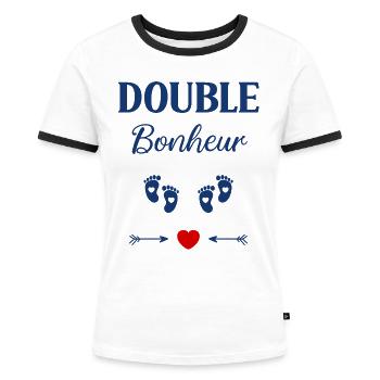 Double bonheur - T-shirt contrasté Femme - blanc/noir - Devant - Selfina (174cm)