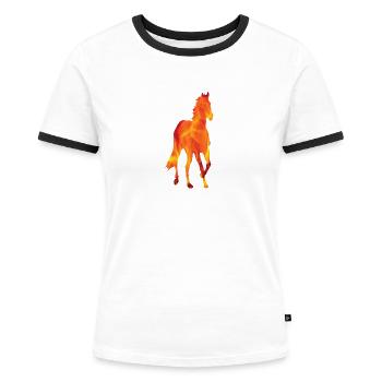 Année du Cheval de Feu 2026 Nouvel An chinois - T-shirt contrasté Femme - blanc/noir - Devant - Selfina (174cm)