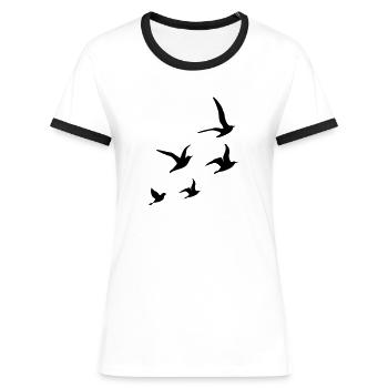 Hirondelles volants - T-shirt contrasté Femme - blanc/noir - Devant - Selfina (174cm)