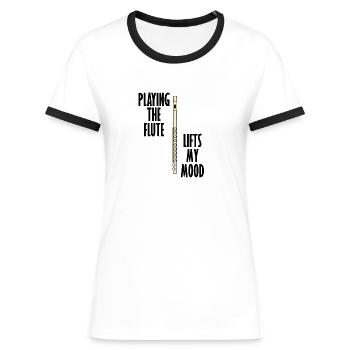Klassische Musik, Flötist, Musiker, Flöte hebt die - Frauen Kontrast-T-Shirt - Weiß/Schwarz - Vorne - Selfina (174cm)