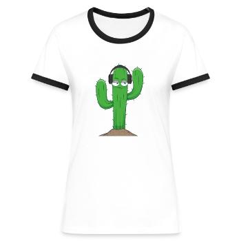 CDMO Cactus - Frauen Kontrast-T-Shirt - Weiß/Schwarz - Vorne - Selfina (174cm)
