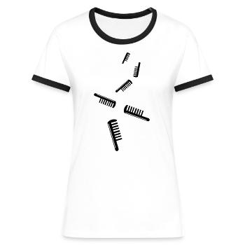 Icône de coiffeur peigne - T-shirt contrasté Femme - blanc/noir - Devant - Selfina (174cm)
