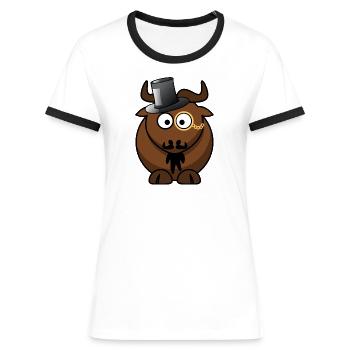 Buffalo Caricature with Monocle - Women's Ringer T-Shirt - white/black - Front - Selfina (174cm)