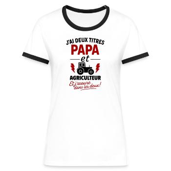 Papa_et_Agriculteur_Jassure_dans_les_deux - T-shirt contrasté Femme - blanc/noir - Devant - Selfina (174cm)