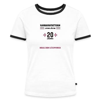 Raumausstatterin 20 Jahre Jubiläum 20. Jubilaeum - Frauen Kontrast-T-Shirt - Weiß/Schwarz - Vorne - Selfina (174cm)