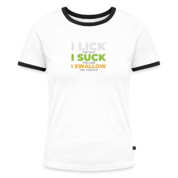 lécher sucer avaler - T-shirt contrasté Femme - blanc/noir - Devant - Selfina (174cm)