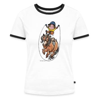 Thelwell Reiter Und Pony Machen Seilspringen - Frauen Kontrast-T-Shirt - Weiß/Schwarz - Vorne - Selfina (174cm)