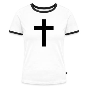 Christian Cross - T-shirt contrasté Femme - blanc/noir - Devant - Selfina (174cm)