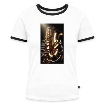 Saxophone - Women's Ringer T-Shirt - white/black - Front - Selfina (174cm)