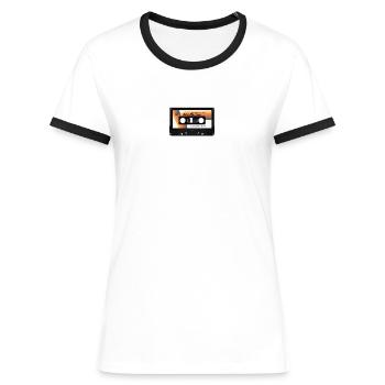 Kasette Retro 80er + 90er jahre - Frauen Kontrast-T-Shirt - Weiß/Schwarz - Vorne - Selfina (174cm)