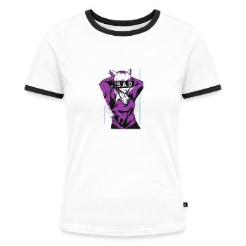 Senpai Sad Girl Anime Manga E Girl Notice Me - Frauen Kontrast-T-Shirt - Weiß/Schwarz - Vorne - Selfina (174cm)