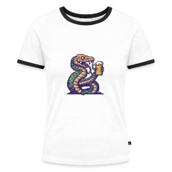 Serpent Cobra Bière Pixel - T-shirt contrasté Femme - blanc/noir - Devant - Selfina (174cm)