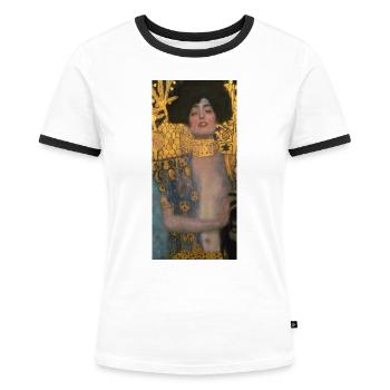 Gustav Klimt: Judith mit dem Haupt des Holofernes - Frauen Kontrast-T-Shirt - Weiß/Schwarz - Vorne - Selfina (174cm)