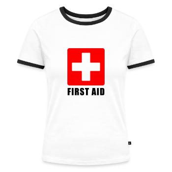 FIRST AID - Women's Ringer T-Shirt - white/black - Front - Selfina (174cm)