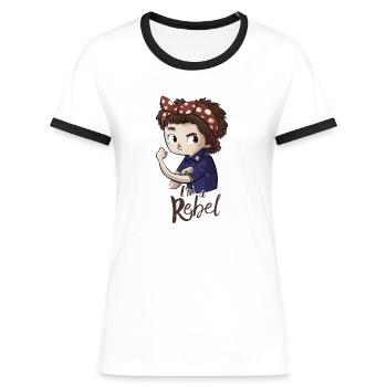 Je suis un rebelle - T-shirt contrasté Femme - blanc/noir - Devant - Selfina (174cm)
