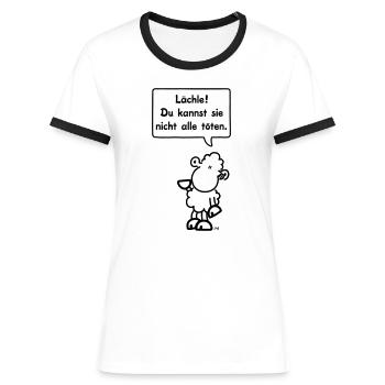 sheepworld - Lächle! Du kannst sie nicht alle - Frauen Kontrast-T-Shirt - Weiß/Schwarz - Vorne - Selfina (174cm)