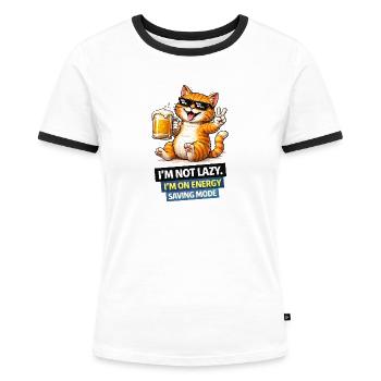 Energy Saving Cat Not Lazy - Women's Ringer T-Shirt - white/black - Front - Selfina (174cm)