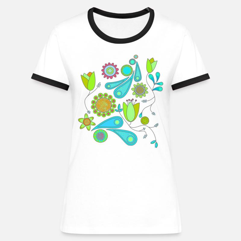 flower pattern - Women's Ringer T-Shirt - white/black