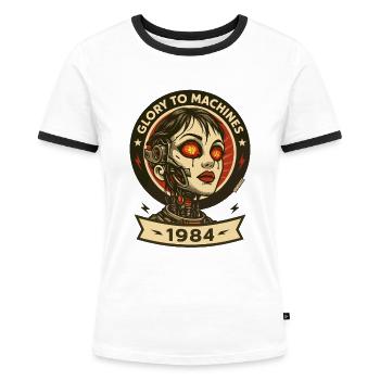 Gloire aux machines robots - T-shirt contrasté Femme - blanc/noir - Devant - Selfina (174cm)