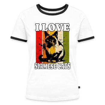 I Love Siamese Cat - Frauen Kontrast-T-Shirt - Weiß/Schwarz - Vorne - Selfina (174cm)