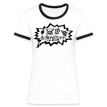 Comic Fluch, Symbol Cartoon Totenkopf, Sprechblase - Frauen Kontrast-T-Shirt - Weiß/Schwarz - Vorne - Selfina (174cm)