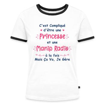 manip radio - T-shirt contrasté Femme - blanc/noir - Devant - Selfina (174cm)