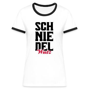 schniedelwutz penis lustig - Frauen Kontrast-T-Shirt - Weiß/Schwarz - Vorne - Selfina (174cm)