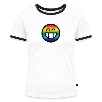 Emoticon Rainbow Grin - Frauen Kontrast-T-Shirt - Weiß/Schwarz - Vorne - Selfina (174cm)