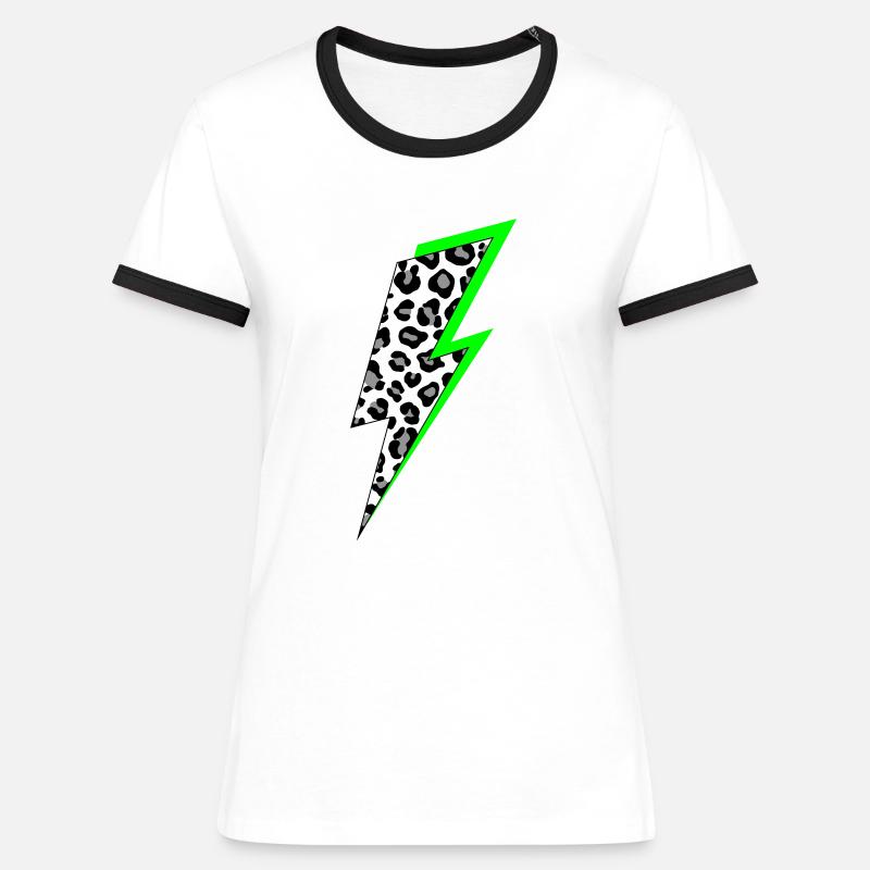 Lightning Leopard Pattern with Neon Shadow - Women's Ringer T-Shirt - white/black