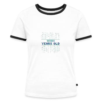 63. Geburtstag 63 Jahre alt Binärcode Coder - Frauen Kontrast-T-Shirt - Weiß/Schwarz - Vorne - Selfina (174cm)
