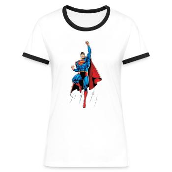 Superman Up and Away - Women's Ringer T-Shirt - white/black - Front - Selfina (174cm)