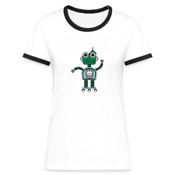 Cartoon cute robot - Frauen Kontrast-T-Shirt - Weiß/Schwarz - Vorne - Selfina (174cm)