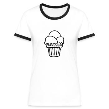 Emoji Ice Cream Sketch Stickers Crème Glacée - T-shirt contrasté Femme - blanc/noir - Devant - Selfina (174cm)