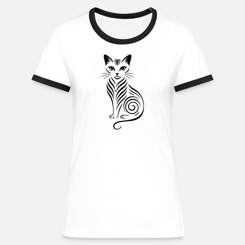 Night Cat Silhouette - Women's Ringer T-Shirt - white/black