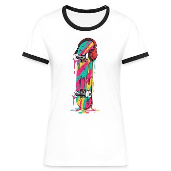 Skateboard Streetwear Aesthetic - Women's Ringer T-Shirt - white/black - Front - Selfina (174cm)