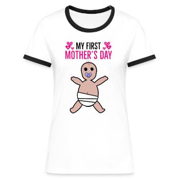 Fête des Mères, Fête des Mères, Fête des Mères, Fête des Mères - T-shirt contrasté Femme - blanc/noir - Devant - Selfina (174cm)