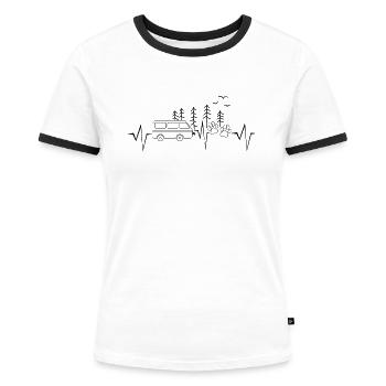 Womo Camping mit Hund Herzschlag Wohnmobil - Frauen Kontrast-T-Shirt - Weiß/Schwarz - Vorne - Selfina (174cm)