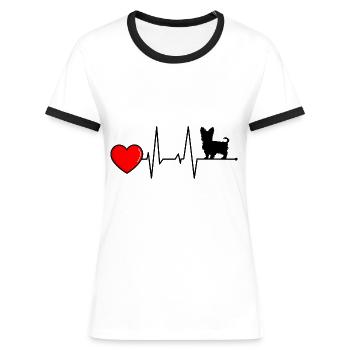 Biewer Yorkshire Terrier Hund Mix Herzschlag - Frauen Kontrast-T-Shirt - Weiß/Schwarz - Vorne - Selfina (174cm)