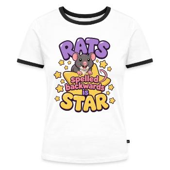 Haustierratte: Der kleine Kawaii-Stern - Frauen Kontrast-T-Shirt - Weiß/Schwarz - Vorne - Selfina (174cm)