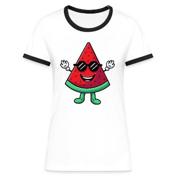 Wassermelone Melone Mit Sonnenbrille Stück Baby - Frauen Kontrast-T-Shirt - Weiß/Schwarz - Vorne - Selfina (174cm)