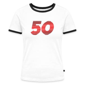 50 - 50. Geburtstag - Frauen Kontrast-T-Shirt - Weiß/Schwarz - Vorne - Selfina (174cm)