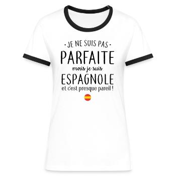 Je suis Espagnole - T-shirt contrasté Femme - blanc/noir - Devant - Selfina (174cm)