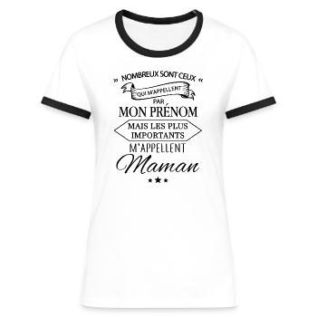 Prénom / Maman - T-shirt contrasté Femme - blanc/noir - Devant - Selfina (174cm)
